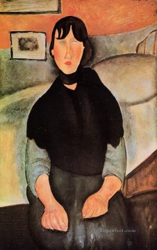 Mujer joven oscura sentada junto a una cama 1918 Amedeo Modigliani Pinturas al óleo